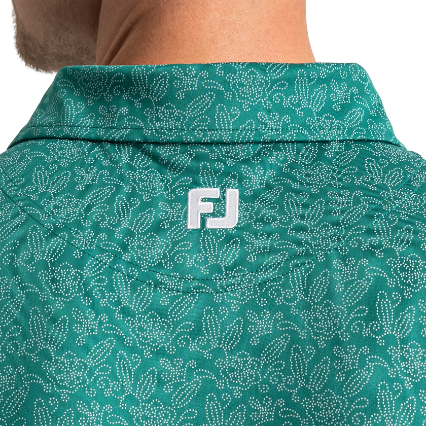 FootJoy Wingtip Floral Lisle Polo - Field Green / White