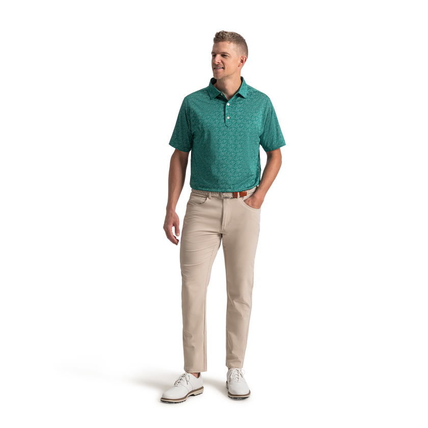 FootJoy Wingtip Floral Lisle Polo - Field Green / White