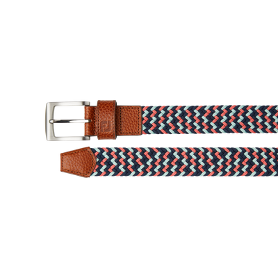 2024 Men's FootJoy Striped Braided Belt - Navy/Sea Glass/Coral Red