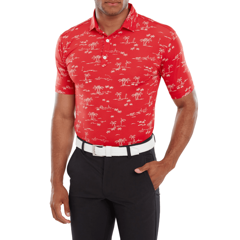 2023 FootJoy Mens Tropic Golf Print Polo - Racing Red / White