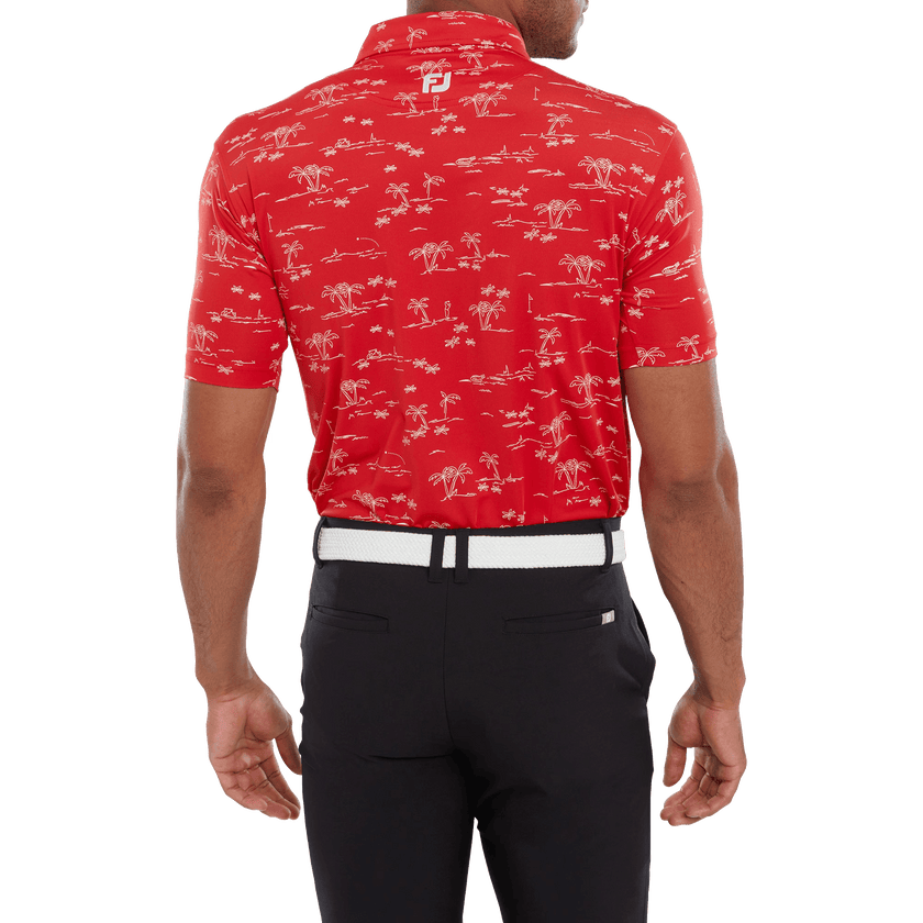 2023 FootJoy Mens Tropic Golf Print Polo - Racing Red / White