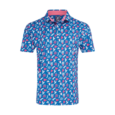 2024 FootJoy Jungle Leave Print Polo - Sapphire / Rose / White / Mist