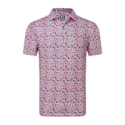 2024 FootJoy Primrose Print Lisle Men's Polo - Coral Red