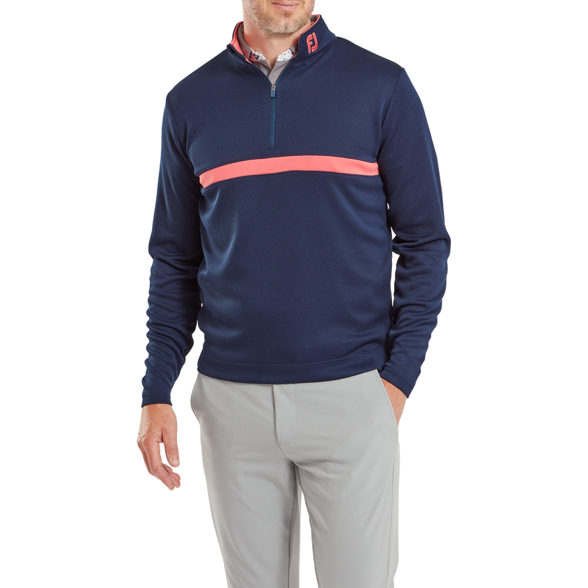 2024 FootJoy Insert Stripe Men's Pullover - Navy/Coral Red