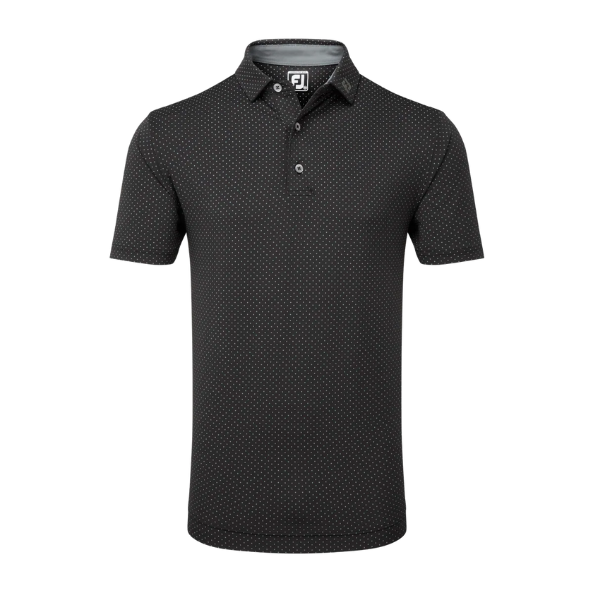 2024 FootJoy Men's Stretch Lisle Dot Print Polo - Black/Grey Cliff