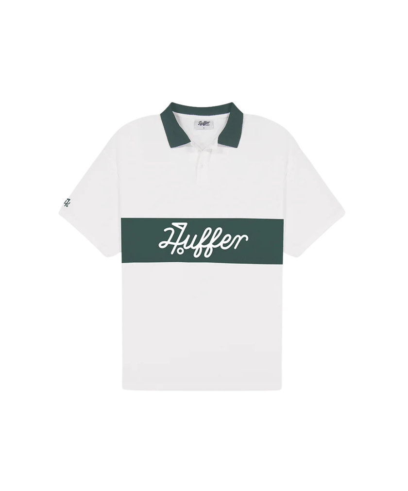 Huffer Golf Men's Par Line Short Sleeve Polo - Chalk/Golf Green