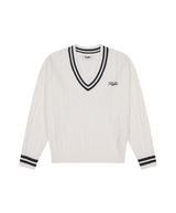 Huffer Golf Women's V-Neck Cable Knit Sweater - Chalk/Black