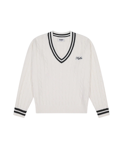 Huffer Golf Women's V-Neck Cable Knit Sweater - Chalk/Black