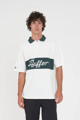 Huffer Golf Men's Par Line Short Sleeve Polo - Chalk/Golf Green