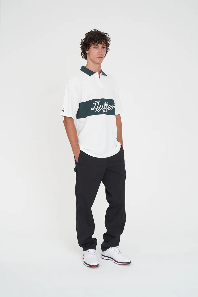 Huffer Golf Men's Par Line Short Sleeve Polo - Chalk/Golf Green