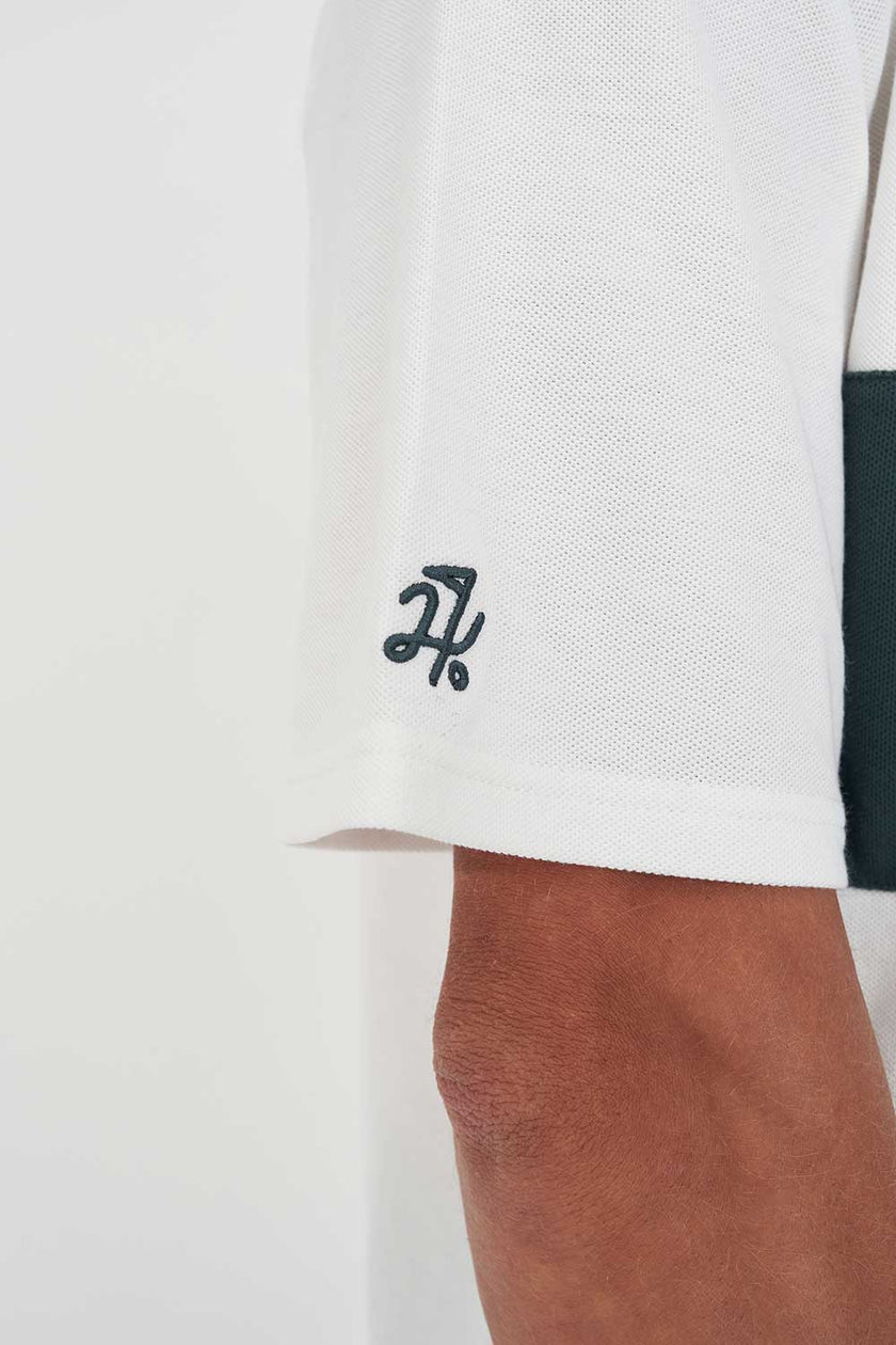 Huffer Golf Men's Par Line Short Sleeve Polo - Chalk/Golf Green