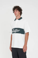 Huffer Golf Men's Par Line Short Sleeve Polo - Chalk/Golf Green
