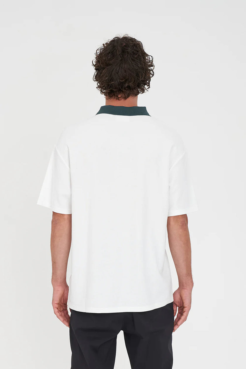 Huffer Golf Men's Par Line Short Sleeve Polo - Chalk/Golf Green