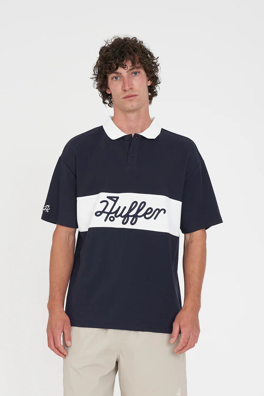 Huffer Golf Men's Par Line Short Sleeve Polo - Navy/Chalk