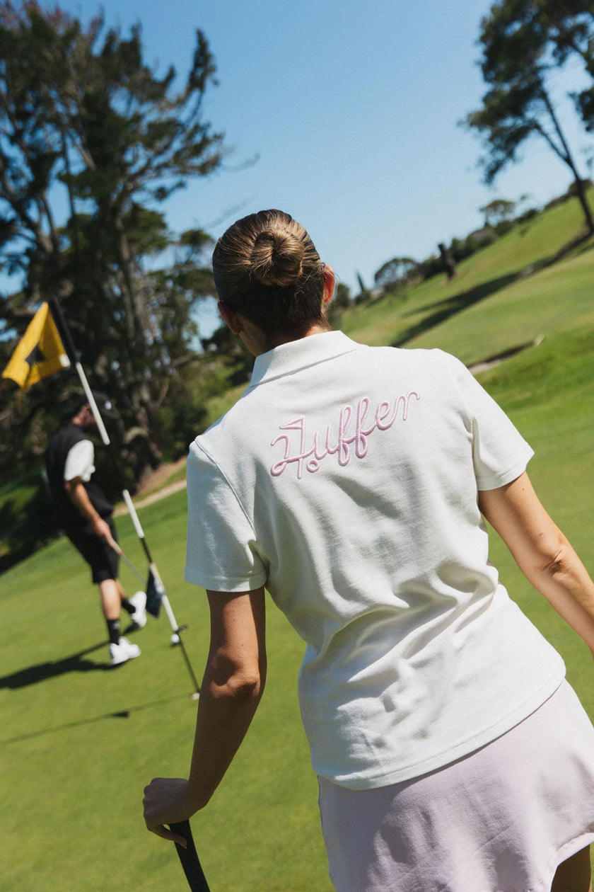 Huffer Golf Women's Birdie Short Sleeve Polo/Par 97 - Chalk/Petal