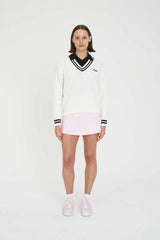 Huffer Golf Women's V-Neck Cable Knit Sweater - Chalk/Black