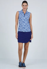 2025 IBKUL Gingham Check Print Sleeveless Polo - Navy/White