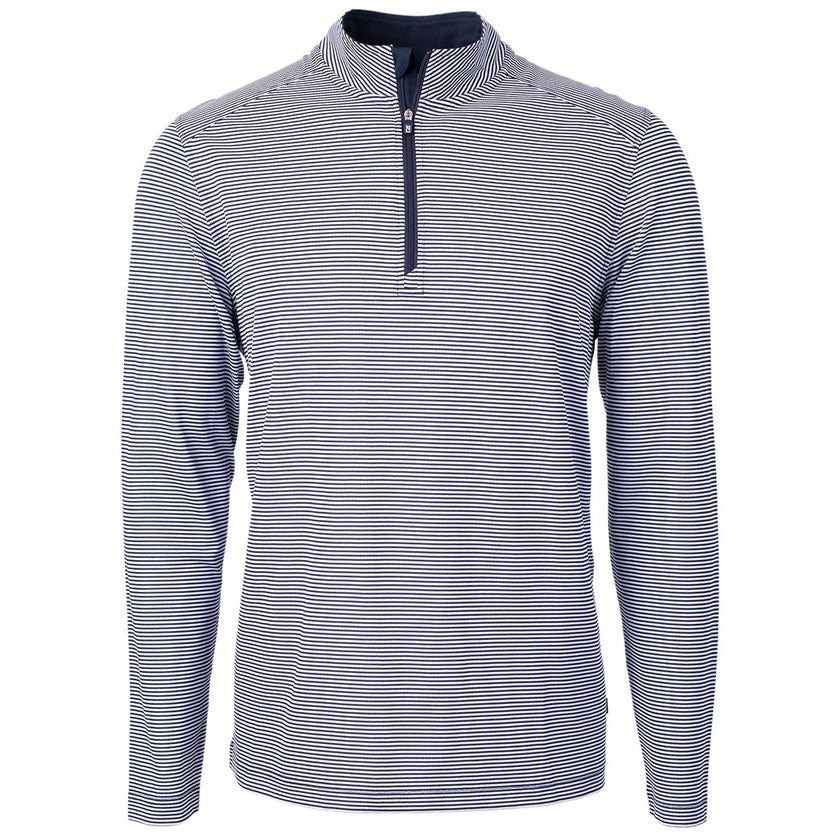 2024 Cutter & Buck Virtue Eco Pique Micro Stripe Quarter Zip - Navy/White