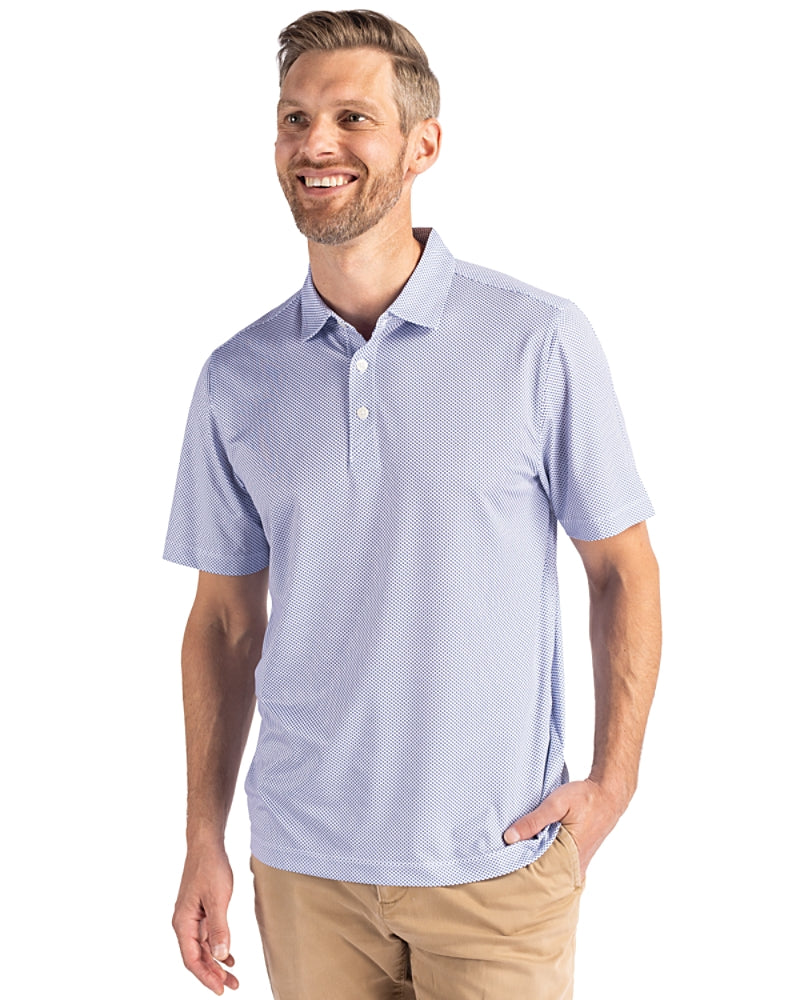 2025 Cutter & Buck Men's Pike Eco Symmetry Print Polo - White/Tour Blue