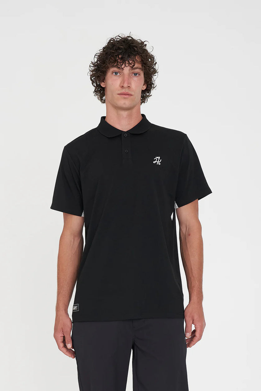 Huffer Golf Men's Tech Panel Short Sleeve Polo - Black/Chalk