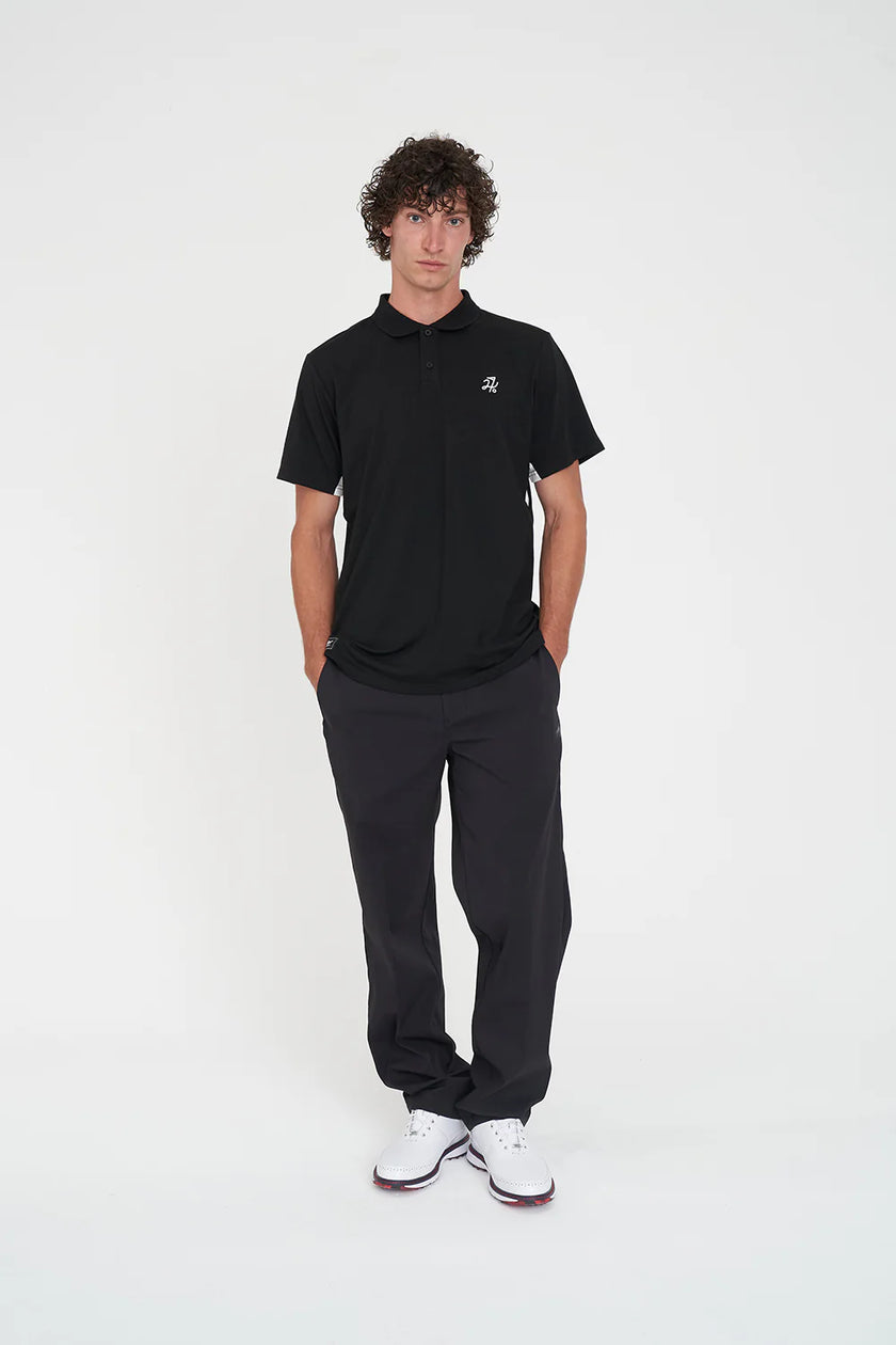 Huffer Golf Men's Tech Panel Short Sleeve Polo - Black/Chalk