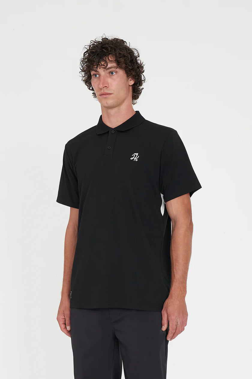 Huffer Golf Men's Tech Panel Short Sleeve Polo - Black/Chalk