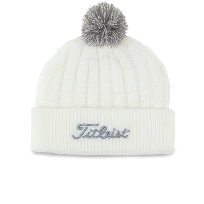 2024 Titleist Cableknit Pom Pom Beanie - White/Grey