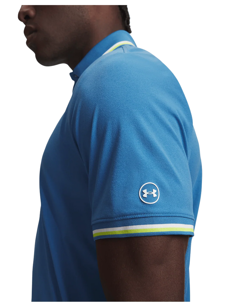 Under Armour Men's ArmourDry Rib Polo - Aegean Blue/Green Citrine/White