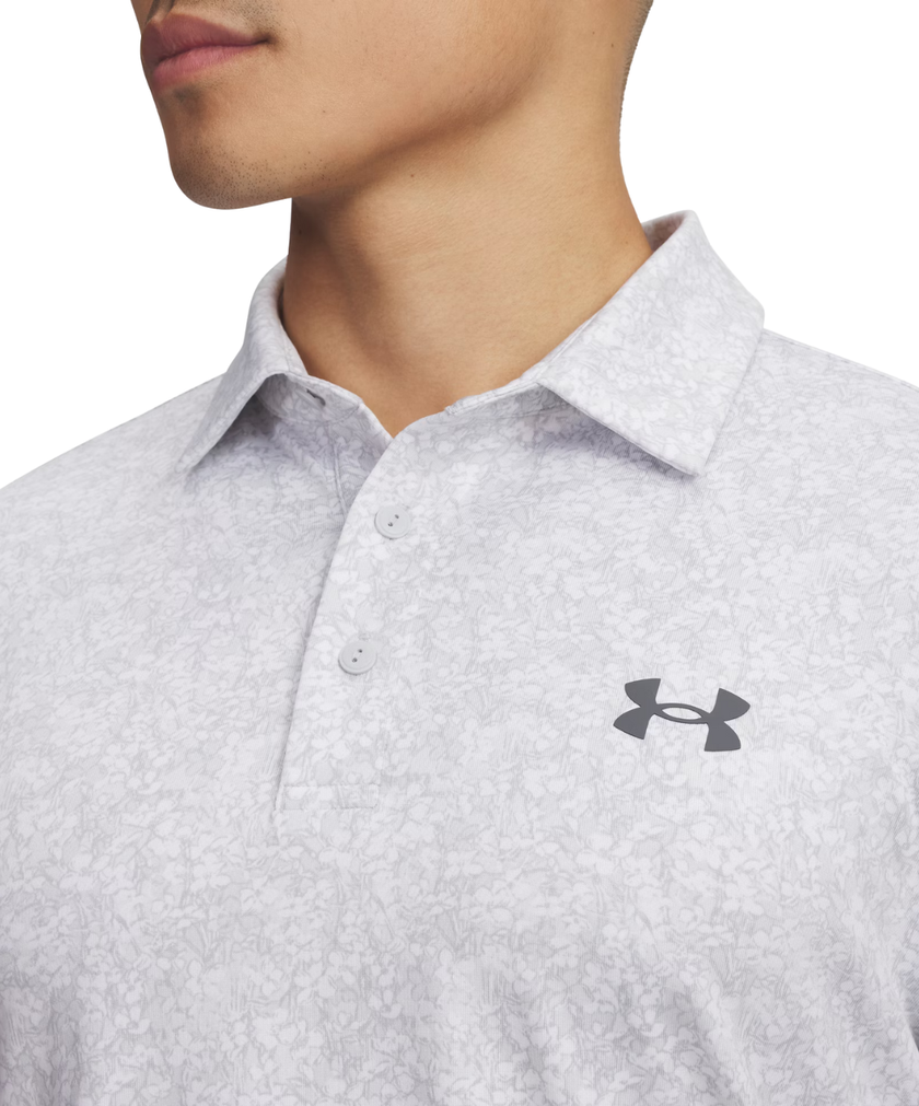 Under Armour Men's Playoff Print Polo - White/Halo Grey/Castlerock