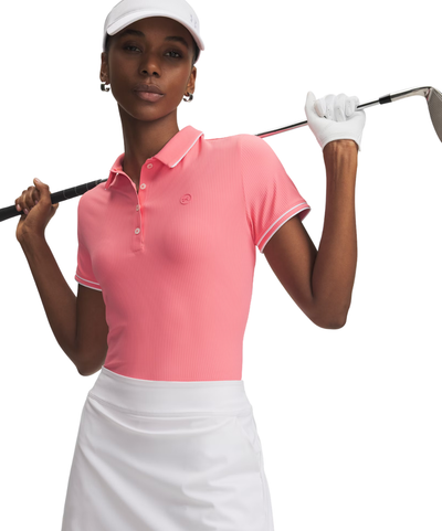Under Armour Women's Drive Chill Short Sleeve Polo - Bittersweet Pink/White