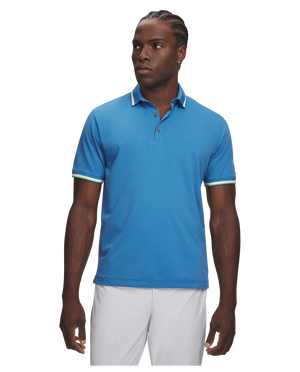 Under Armour Men's ArmourDry Rib Polo - Aegean Blue / Green Citrine / White