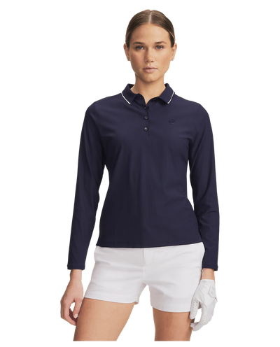 Under Armour Women's Drive Chill Long Sleeve Polo - Midnight Navy/White/Midnight Navy
