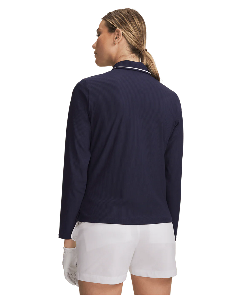 Under Armour Women's Drive Chill Long Sleeve Polo - Midnight Navy/White/Midnight Navy