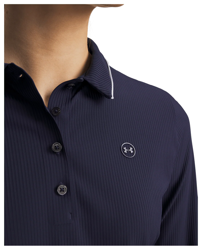 Under Armour Women's Drive Chill Long Sleeve Polo - Midnight Navy/White/Midnight Navy