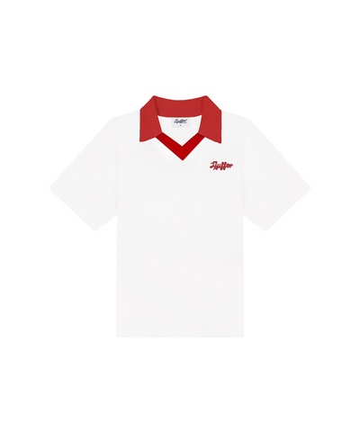 Huffer Women's Birdie Short Sleeve Polo - Chalk/Red Flag