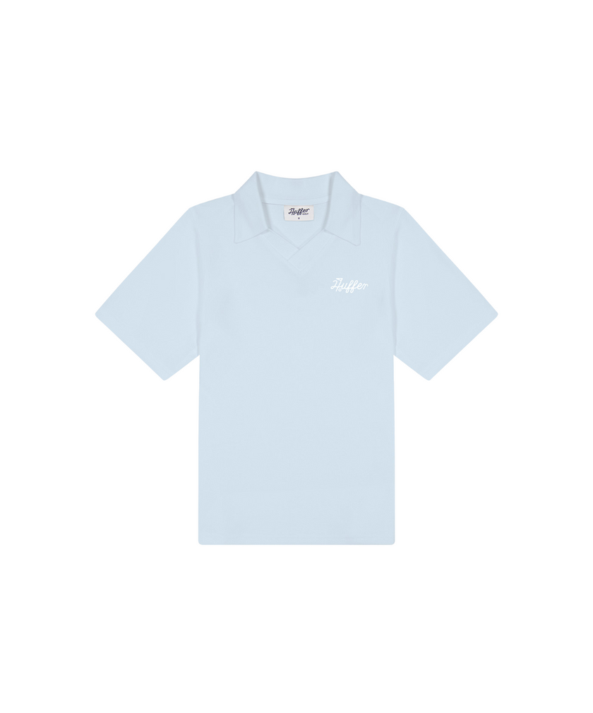 Huffer Women's Birdie Short Sleeve Polo - Ice Blue/Chalk