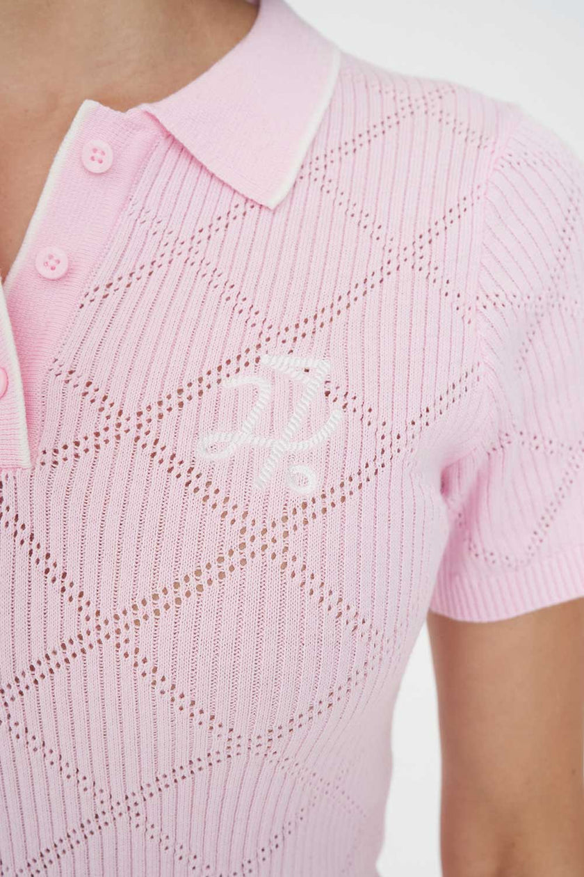 Huffer Golf Women's Diamond Knit Polo - Petal