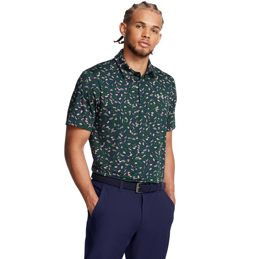 2025 Under Armour Playoff 3.0 Printed Polo - Midnight Navy/Forest Green/Tetra Grey