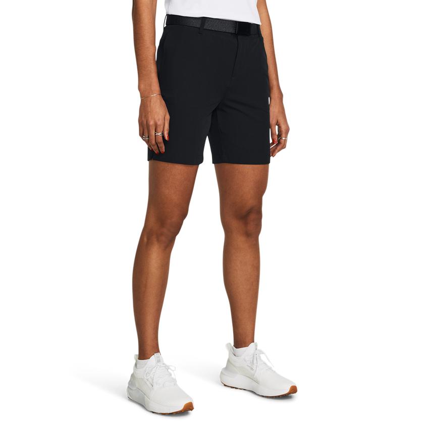 2024 Under Armour Women's Drive 7 Inch Shorts - Black/Metallic Silver